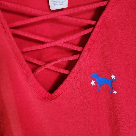 PINK Gonna Party Like It's 1776 Oversize V Neck Tee Red Size Small - Picture 3 of 8